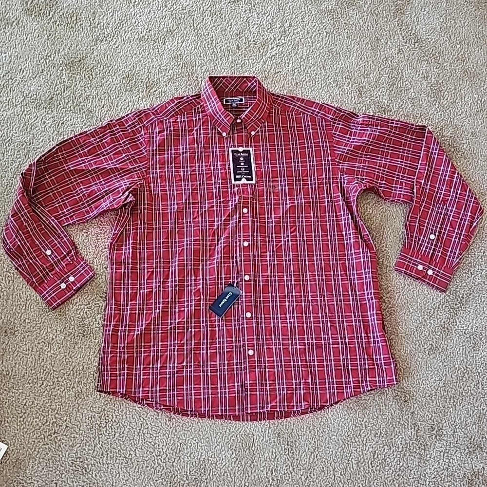 Club Room Mens Plaid Button Up Shirt Red Green Size 36-37